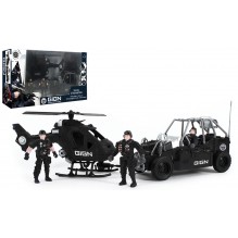 Coffret de figurines GIGN avec hélicoptère + véhicule