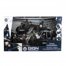 Coffret de figurines GIGN avec hélicoptère + véhicule