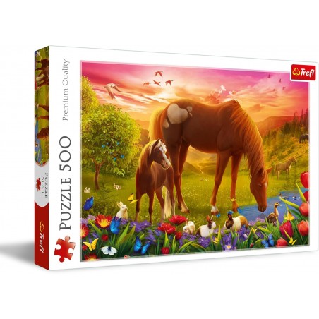 Puzzle 500 piéces cheval et poulain