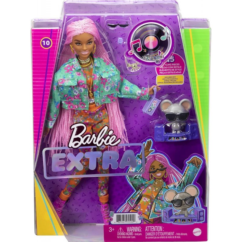 Coffret poupée Barbie extra Cheveux tressés Roses, Look Tendance