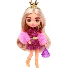 Barbie Poupée Extra Mini avec Robe à Paillettes et Mitaines en Fourrure