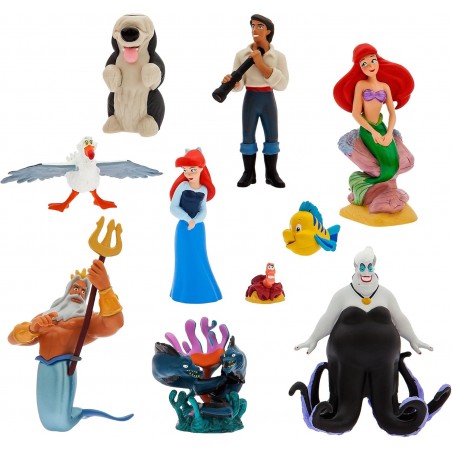 Coffret de 10 Figurines ,Ariel en sirène, Éric, Triton, Flotsam et Jetsam, Eurêka, Sébastien, Polochon, Max et Ursula