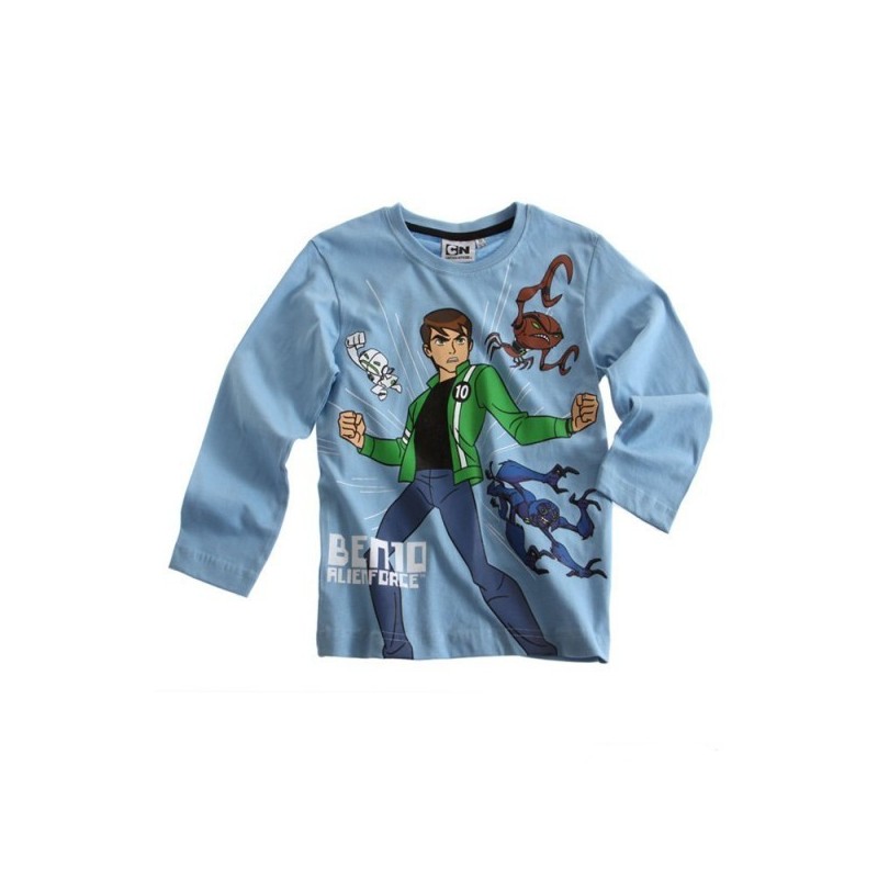 T-SHIRT BEN 10 bleu ciel manches longues